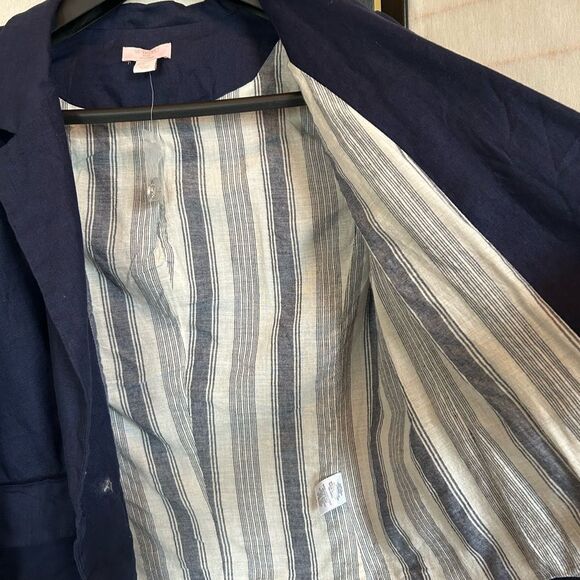 NWT St. Tropez West Navy Blue Linen Blazer Medium Fully Lined One Button XL - Picture 9 of 11